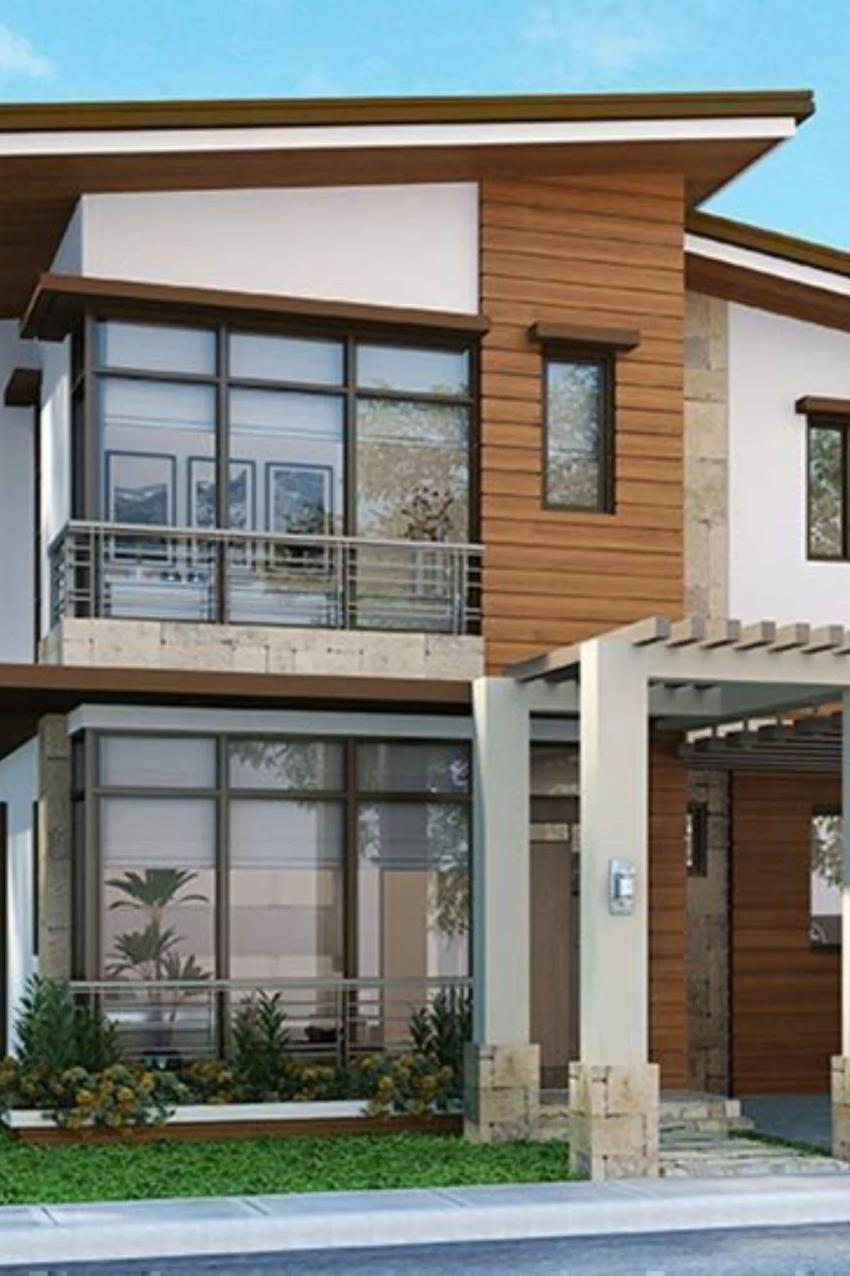 Modern two-story custom home with wood, stone and glass exterior